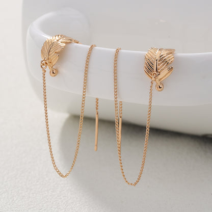 Leaf Clip Super Long Earrings