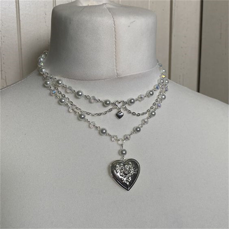 Multilayer Pearl Peach Heart Necklace