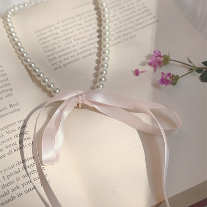 Pearl Ribbon Bow Choker