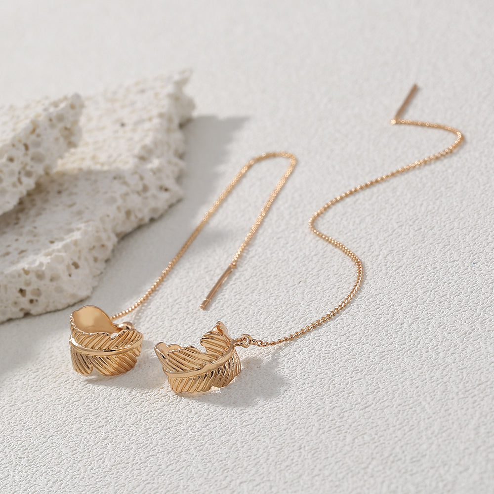 Leaf Clip Super Long Earrings