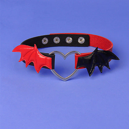 Dark Punk Love Wing Leather Choker Collar