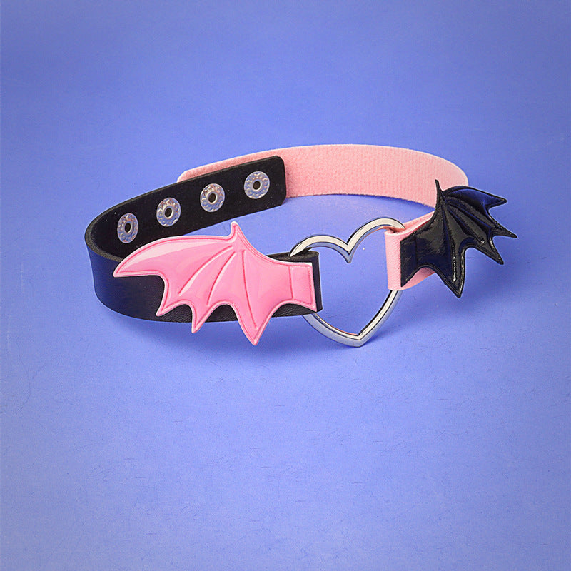 Dark Punk Love Wing Leather Choker Collar