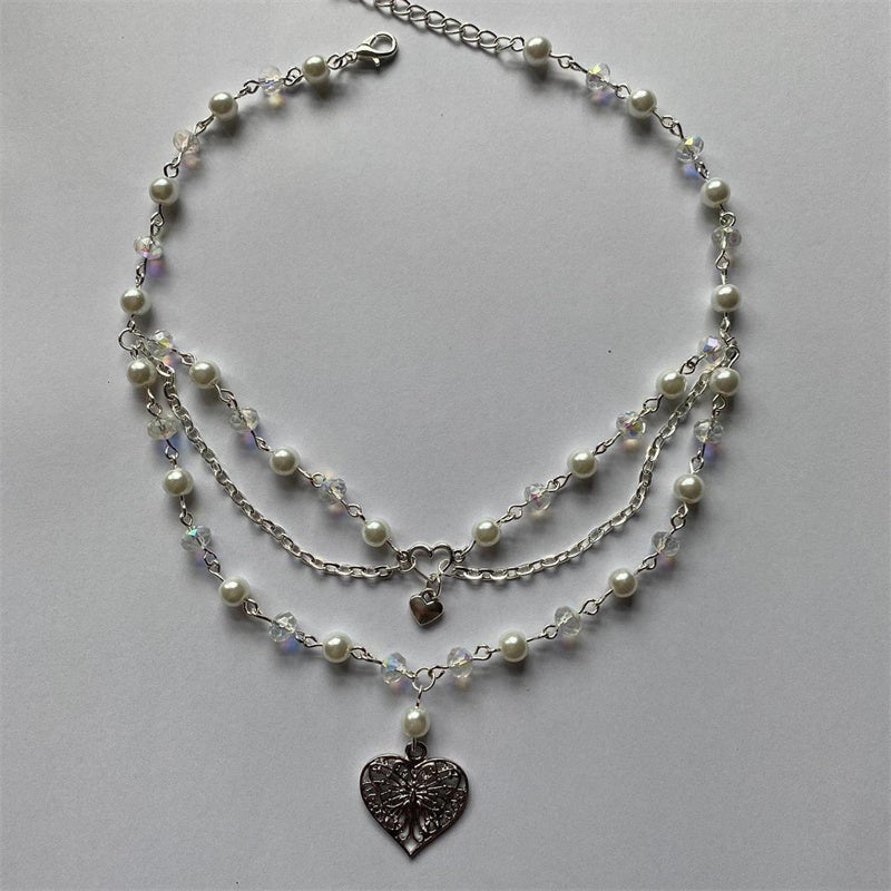 Multilayer Pearl Peach Heart Necklace