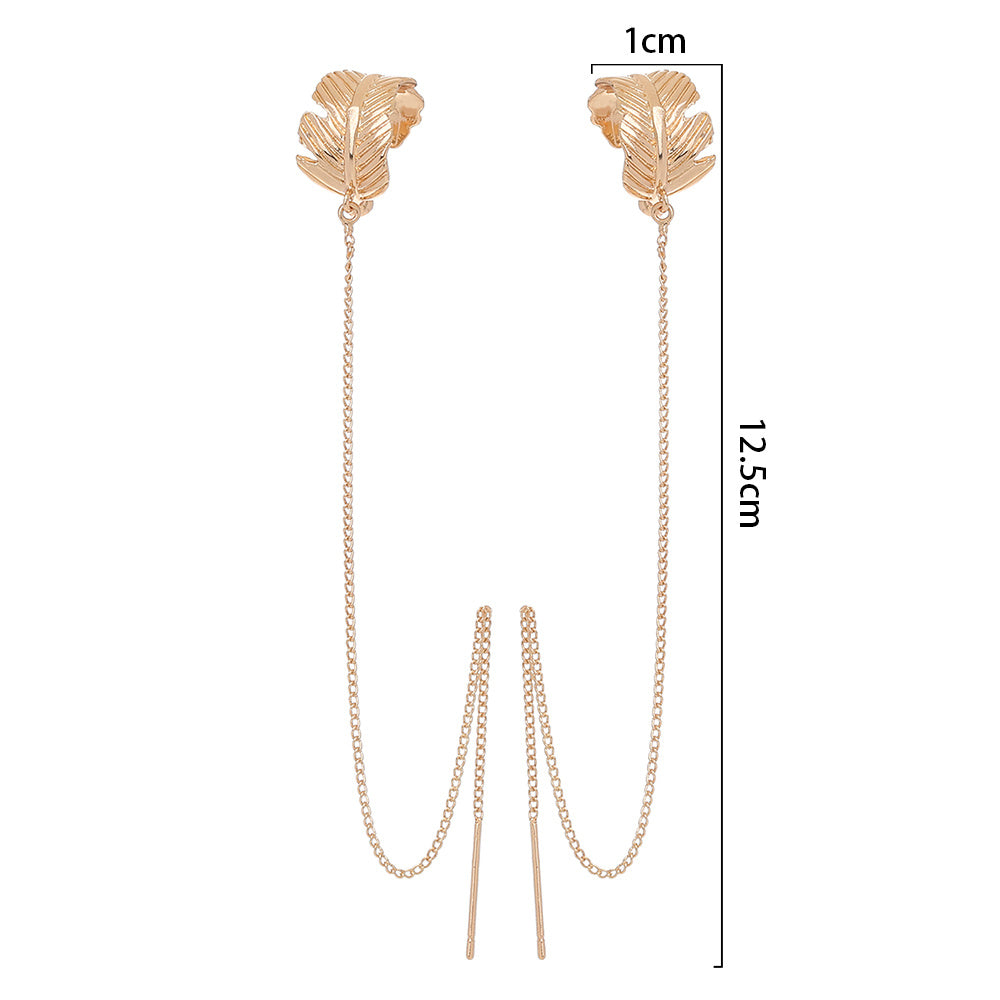 Leaf Clip Super Long Earrings