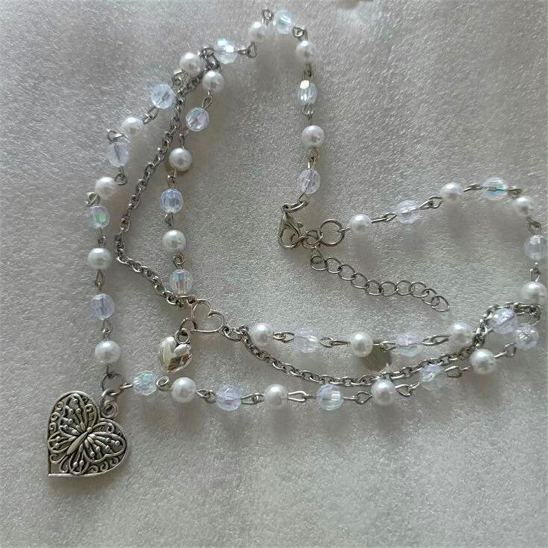 Multilayer Pearl Peach Heart Necklace