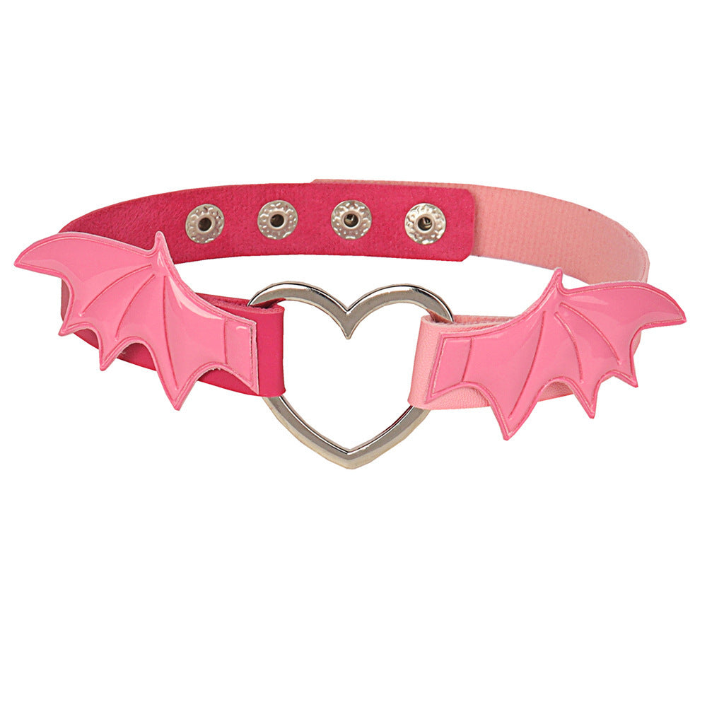 Dark Punk Love Wing Leather Choker Collar