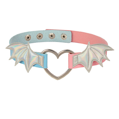 Dark Punk Love Wing Leather Choker Collar