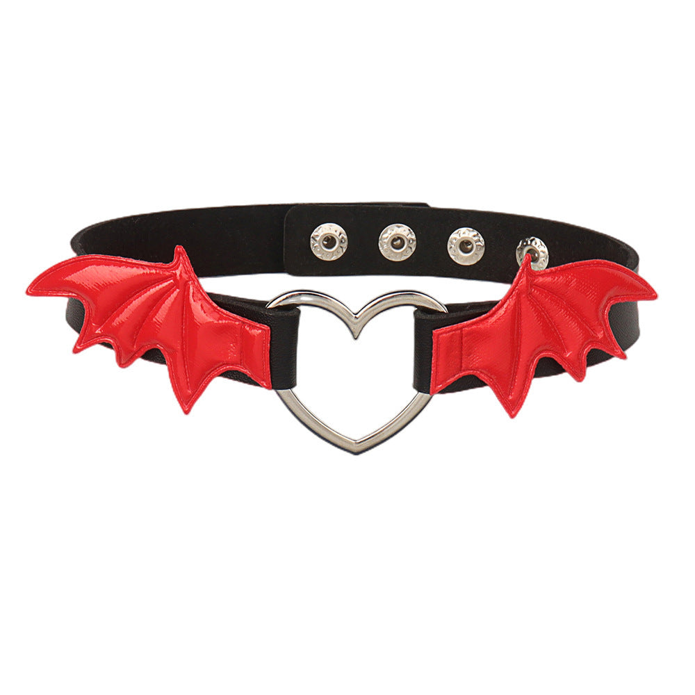 Dark Punk Love Wing Leather Choker Collar