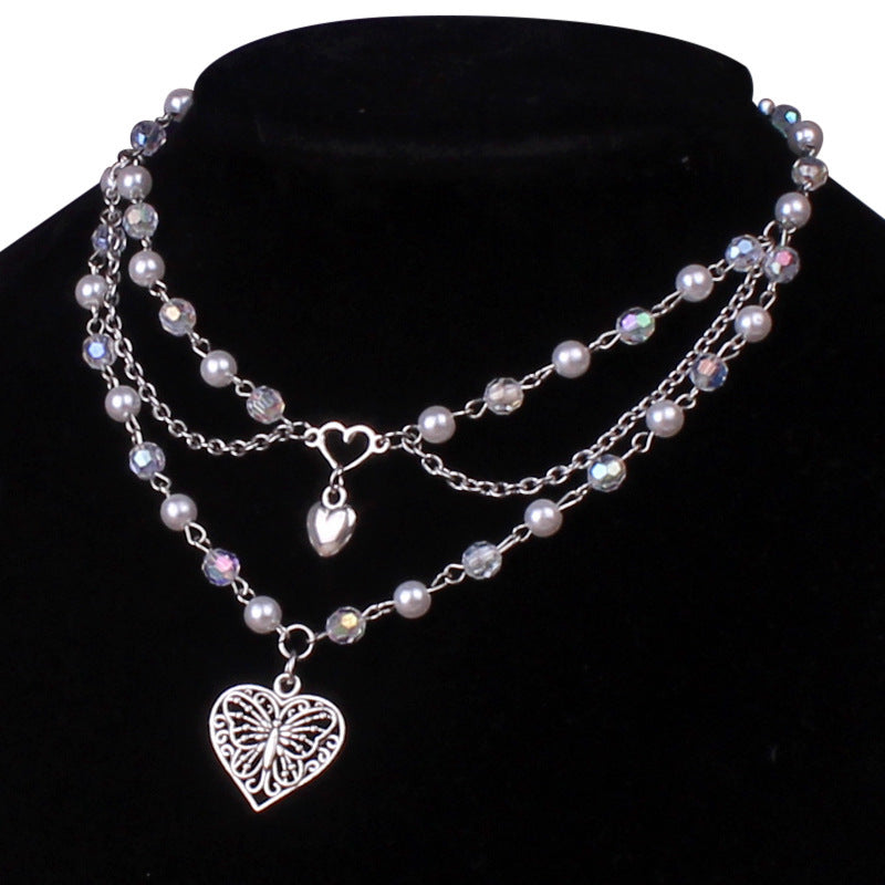 Multilayer Pearl Peach Heart Necklace