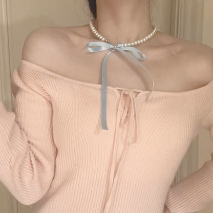 Pearl Ribbon Bow Choker