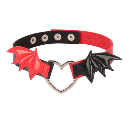 Dark Punk Love Wing Leather Choker Collar