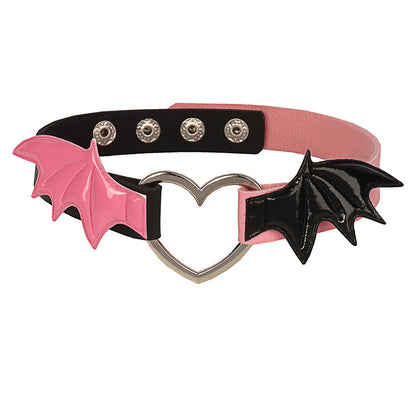 Dark Punk Love Wing Leather Choker Collar